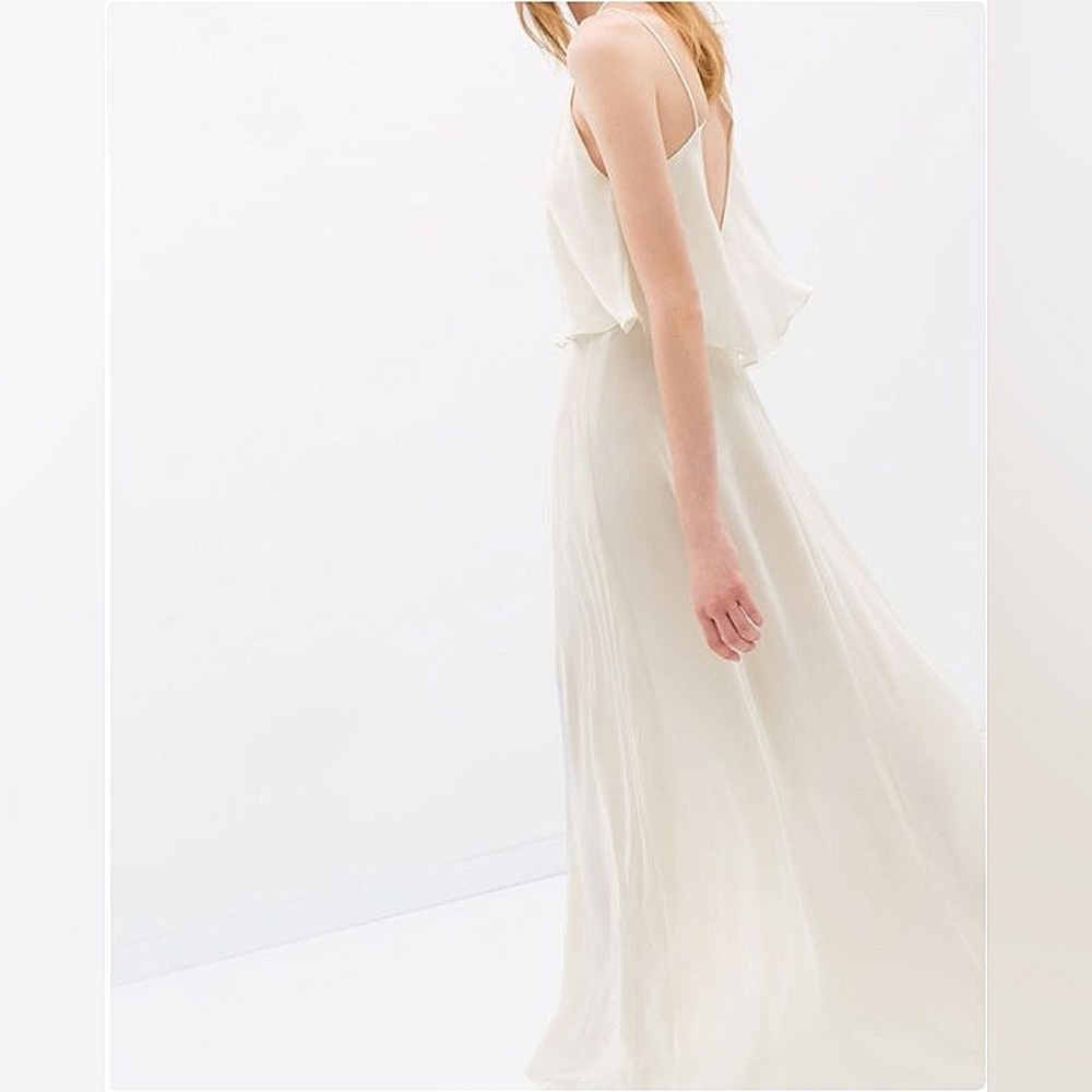 Zara Basic White Flowy Cami Tiered White Maxi Dre… - image 8